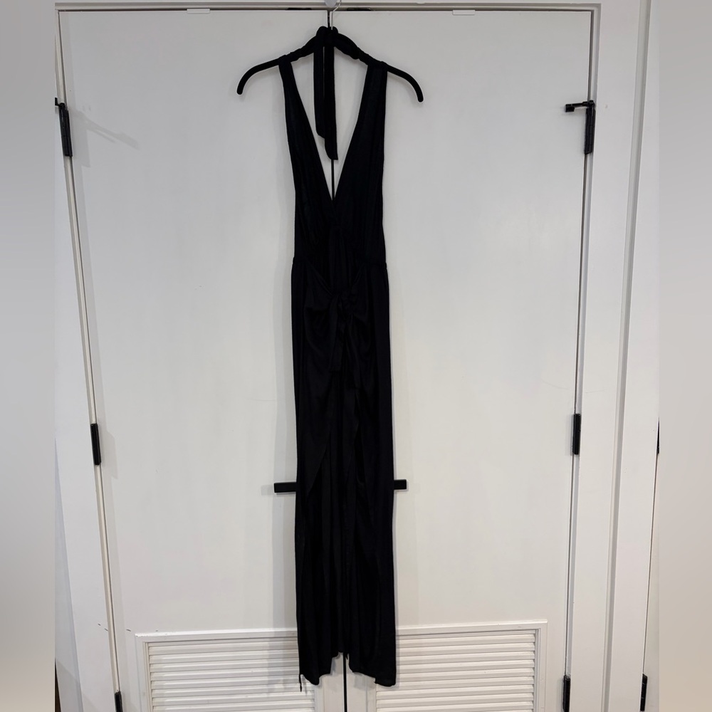 BCBG Plunge Neck Slit Leg Romper